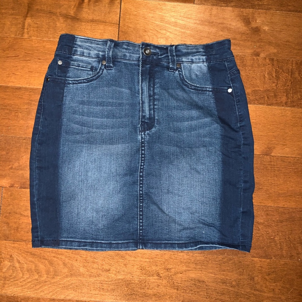 Racer strip jean skirt